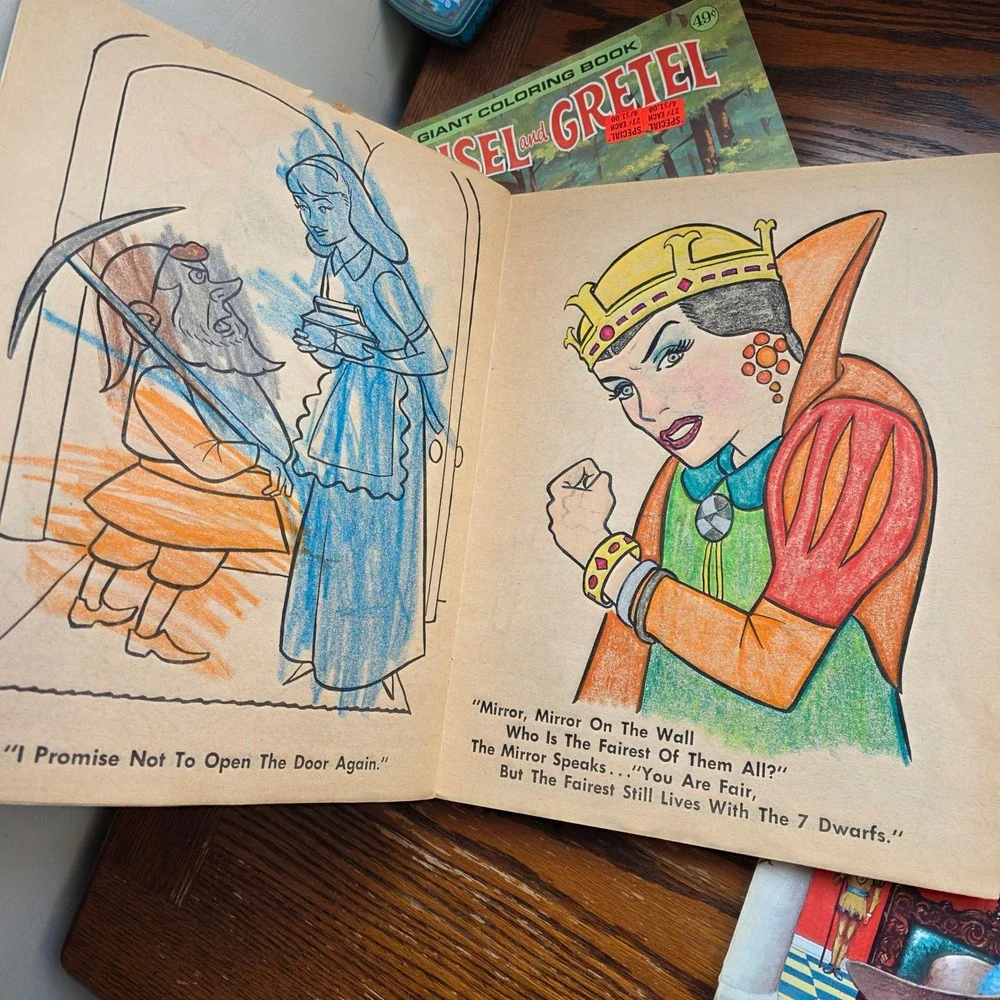 Vintage Giant Coloring Book Lot Puss in Boots Snow White Hansel Gretel 6 Books